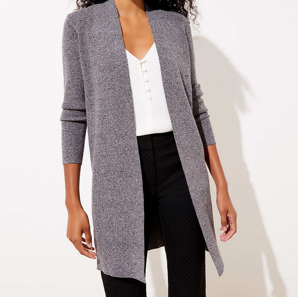 LOFT gray marled open front cardigan long NWT med